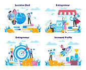 Enterpreneur concept set. Idea of lucrative business, strategy