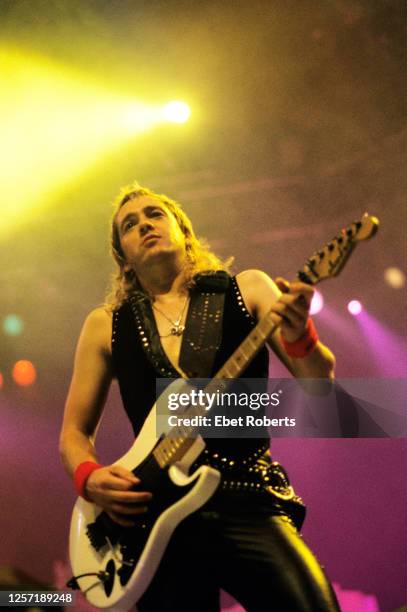 Adrian Smith performing with Iron Maiden at the Brendan Byrne Arena in East Rutherford, New Jersey on July 8, 1988.