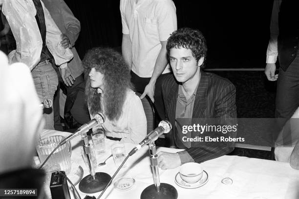 Stevie Nicks and Lindsey Buckingham at a Fleetwood Mac press conference at the Hotel St Moritz in New York City on November 9, 1979.