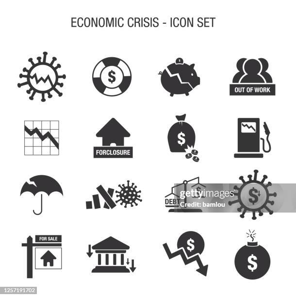 wirtschaftskrise icon set - poverty reduction stock-grafiken, -clipart, -cartoons und -symbole