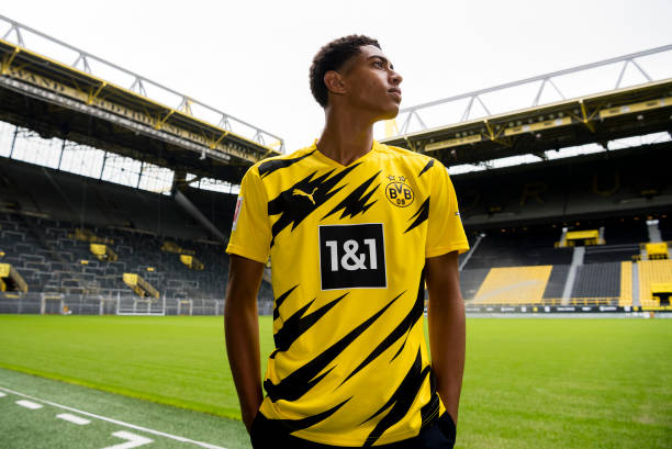 Jude Bellingham poses after he signed a contract with Borussia Dortmund on July 16, 2020 in Dortmund, Germany. As the club announced today, Monday 20...