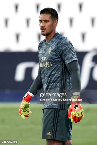 Areola of Real Madrid CF looks on during the Liga match between CD Leganes and Real Madrid CF at Estadio Municipal de Butarque on July 19, 2020 in...