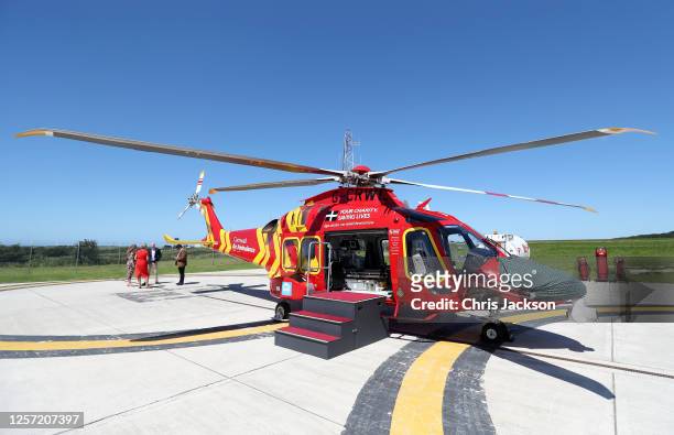 General view of a helicopter ahead of the visit by Camilla, Duchess of Cornwall to the Cornwall Air Ambulance Trust to launch the new "Duchess of...