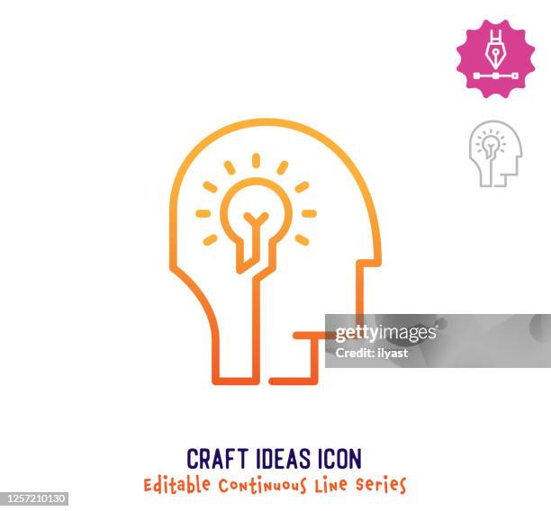 craft ideas continuous line editable stroke line - design thinking infographic stock illustrations