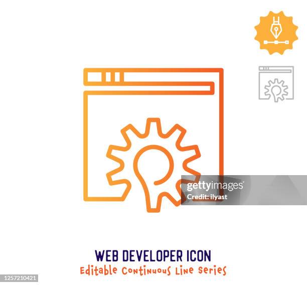 web developer continuous line editable stroke line - web designer logo stock illustrations