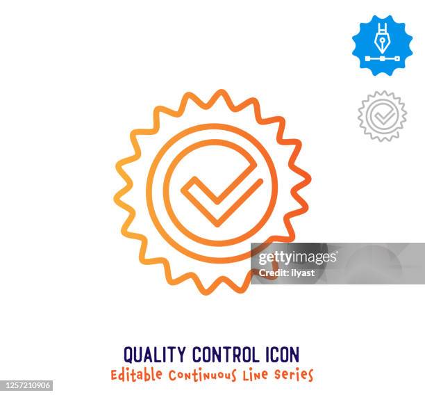 ilustraciones, imágenes clip art, dibujos animados e iconos de stock de control de calidad línea continua línea editable línea de trazo - calidad