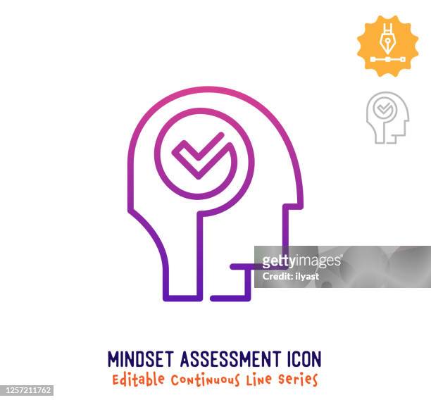 mindset assessment continuous line editable stroke line - self improvement icon stock illustrations