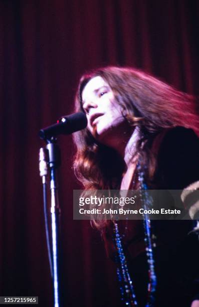 American singer-songwriter Janis Joplin performing with Big Brother and the Holding Company At Houston Music Hall, Texas, US, 23rd November 1968.