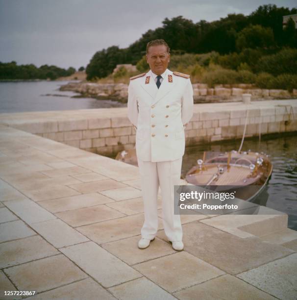 President of Yugoslavia Josip Broz Tito posed in military uniform at his summer residence on the island of Vanga in Yugoslavia, now Croatia, in...