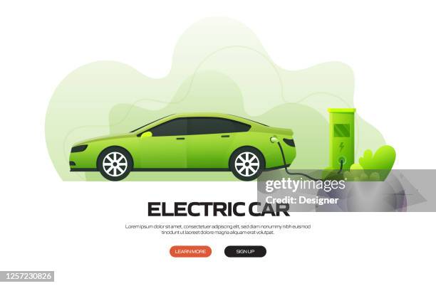electric car concept vector illustration for website banner, advertisement and marketing material, online advertising, business presentation etc. - emerald city vector stock illustrations