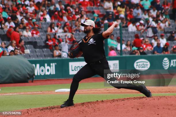 May 20, 2023 in Mexico City, Mexico: Demetrio Gutierrez of Pirates of Campeche pitches during the match between the Piratas of Campeche and the...