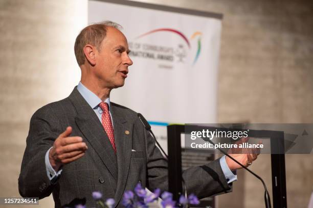 Prince Edward, Duke of Edinburgh, speaks at the Duke of Edinburgh's International Awards ceremony at the James Simon Gallery. The youth program,...