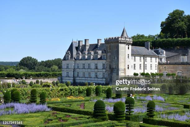 View of the 16th century Chateau de Villandry and the French formal gardens in the Loire Valley on July 13, 2020 in the Centre-Val de Loire, France.