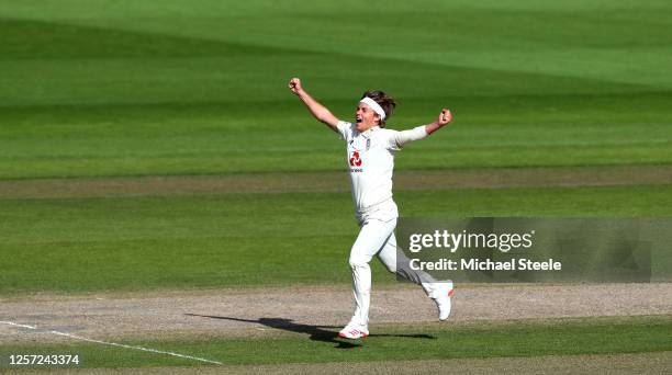 Sam Curran of England celebrates taking the wicket of Sharmarh Brooks of West Indies during Day Five of the 2nd Test Match in the #RaiseTheBat Series...