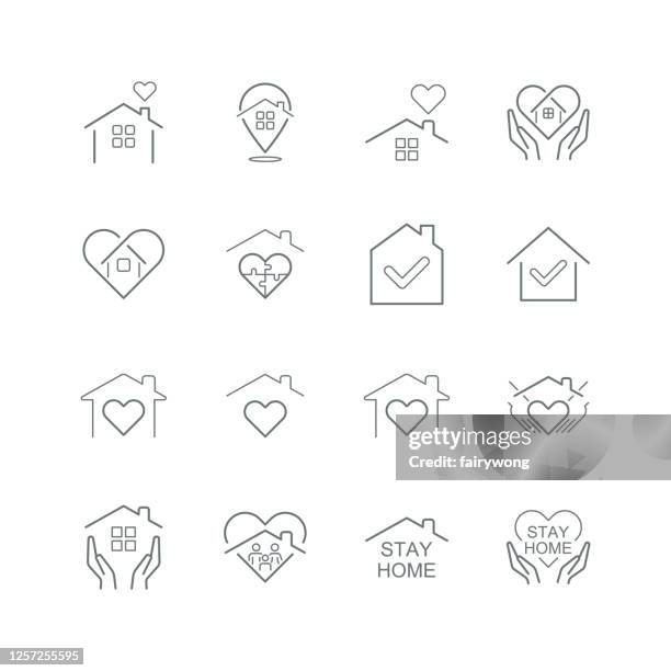 ilustrações, clipart, desenhos animados e ícones de stay home concept,ícones do coração do amor em casa - valentines day home