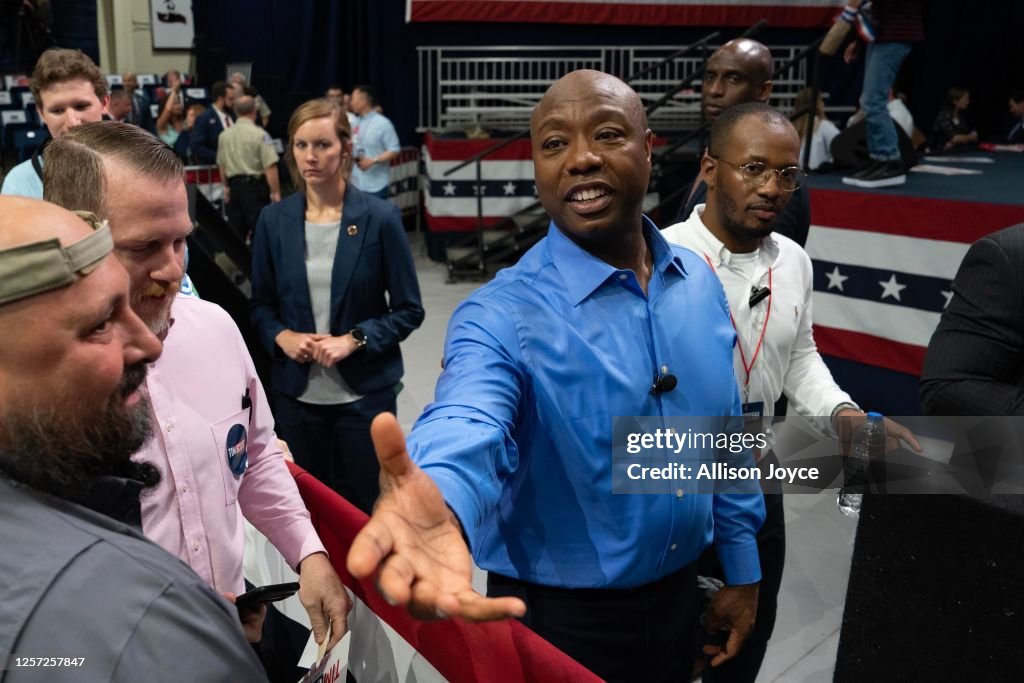 Tim Scott Rsc S. Senator Tim Scott greets supporters after he announced his run for ...