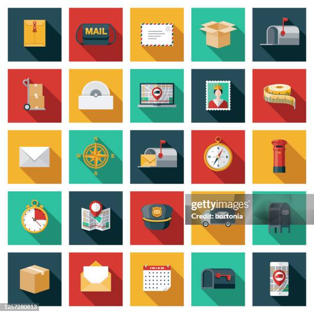 postal service icon set - mailbox stock illustrations