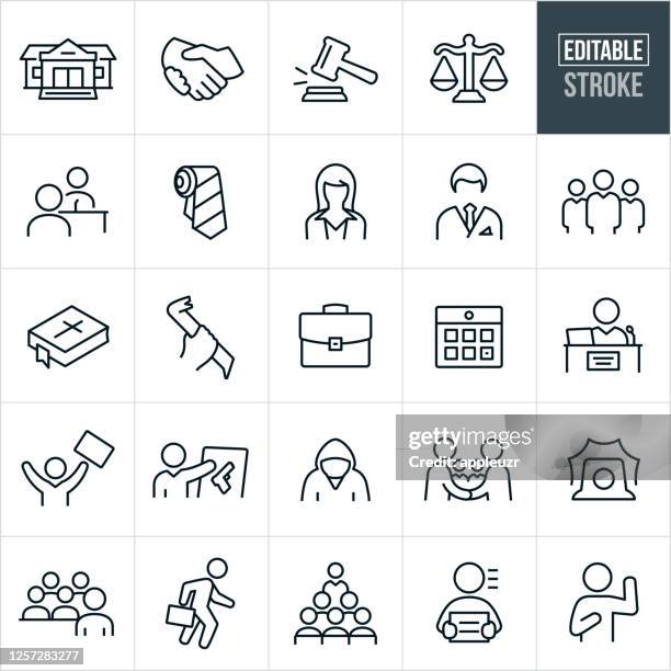 ilustrações de stock, clip art, desenhos animados e ícones de law, crime and justice thin line icons - editable stroke - person justice