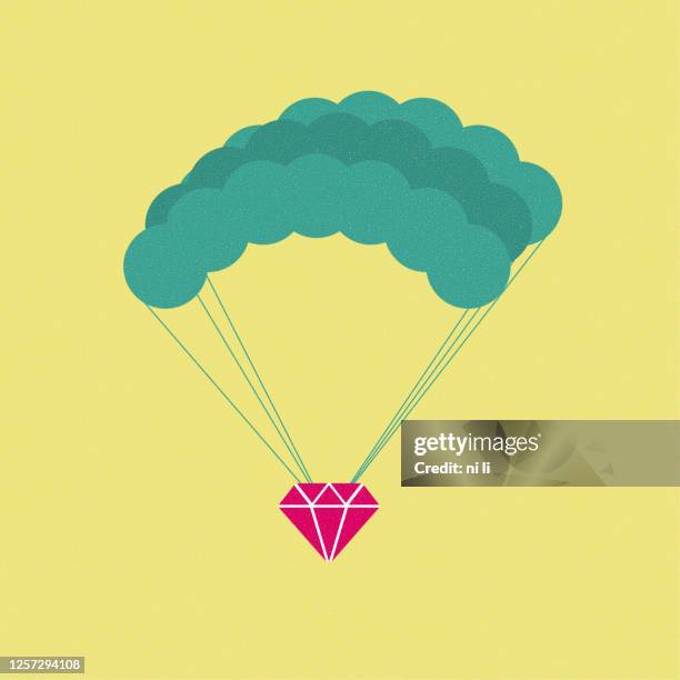 vector drawing of a parachute,airdrop diamond. - skydiving plane stock illustrations