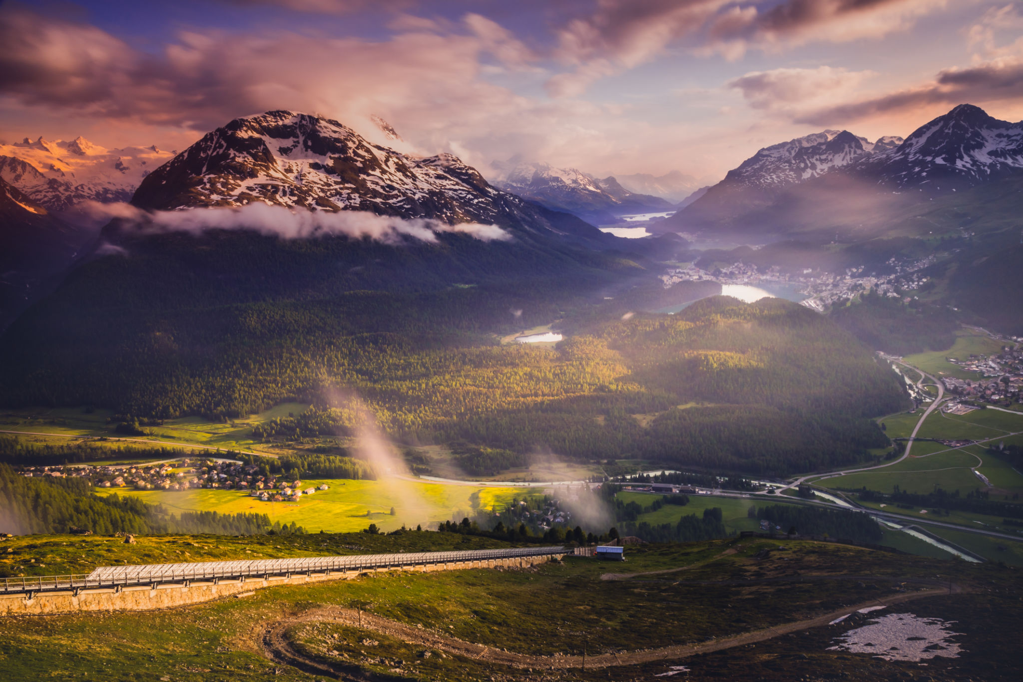 Alpine landscape above St Moritz at dramatic sunset – Muottas Muragl – Switzerland Alpine landscape above St Moritz at dramatic sunset – Muottas Muragl – Switzerland