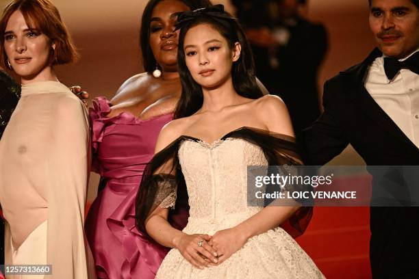 Actress Hari Nef, US actress Da'Vine Joy Randolph, and South Korean singer and actress Jennie Kim arrive for the screening of the film "The Idol"...