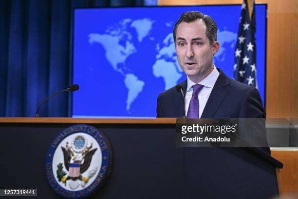 State Department new Spokesperson Matt Miller speaks to reporters during the daily press briefing at the State Department in Washington, United...
