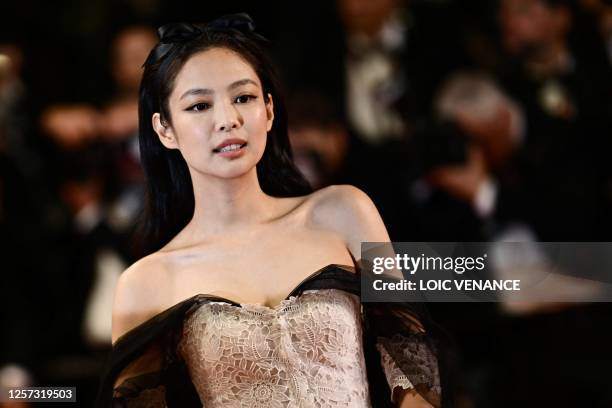 South Korean singer and actress Jennie Kim arrives for the screening of the film "The Idol" during the 76th edition of the Cannes Film Festival in...