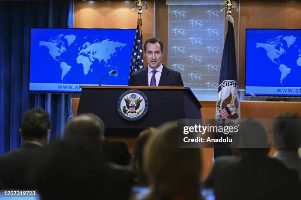 State Department new Spokesperson Matt Miller speaks to reporters during the daily press briefing at the State Department in Washington, United...