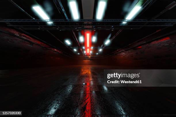 three dimensional render of dark empty warehouse - abandoned warehouse stock illustrations