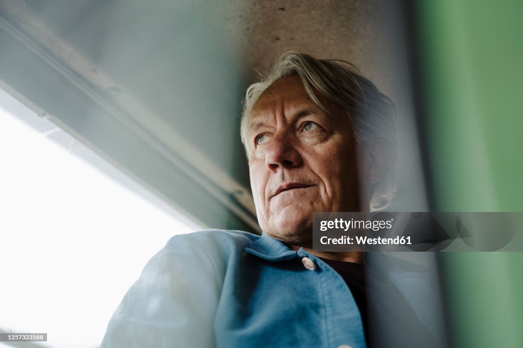 Portrait of a senior man on tractor