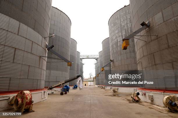 Silos at the Andalusian rice cooperative, Arrozua, on May 22, 2023 in Isla Mayor, Spain. An estimated 60 per cent of the Spanish countryside has been...