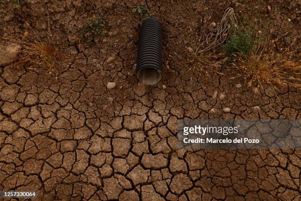 Dry rice field on May 22, 2023 in Isla Mayor, Spain. An estimated 60 per cent of the Spanish countryside has been affected by drought, causing crop...