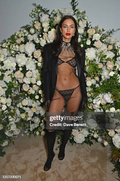 Irina Shayk attends a party hosted by British Vogue and Chopard to celebrate the Cannes Film Festival at Hotel Martinez on May 22, 2023 in Cannes,...