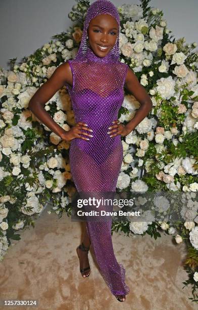 Leomie Anderson attends a party hosted by British Vogue and Chopard to celebrate the Cannes Film Festival at Hotel Martinez on May 22, 2023 in...