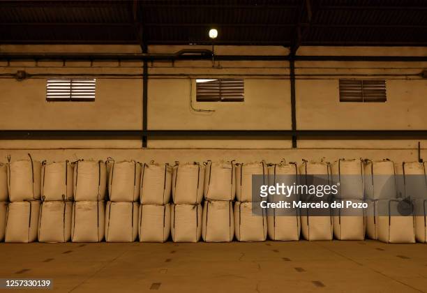 Bags of rice are piled up in the Andalusian rice cooperative warehouse, Arrozua, on May 22, 2023 in Isla Mayor, Spain. An estimated 60 per cent of...