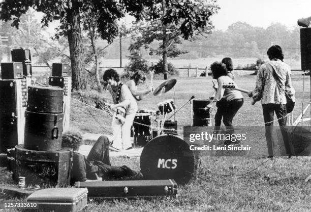 The MC5, an American rock band from Detroit, performing at Gallup Park in Ann Arbor, Michigan in Autumn, 1968.