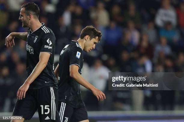 Federico Chiesa of Juventus reacts during the Serie A match between Empoli FC and Juventus at Stadio Carlo Castellani on May 22, 2023 in Empoli,...