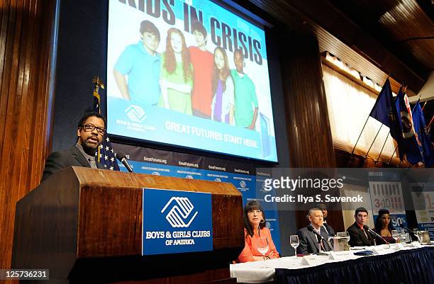 Actor Denzel Washington speaks at the Boys & Girls Clubs of America "Great Futures Start Here" campaign launch at The National Press Club on...