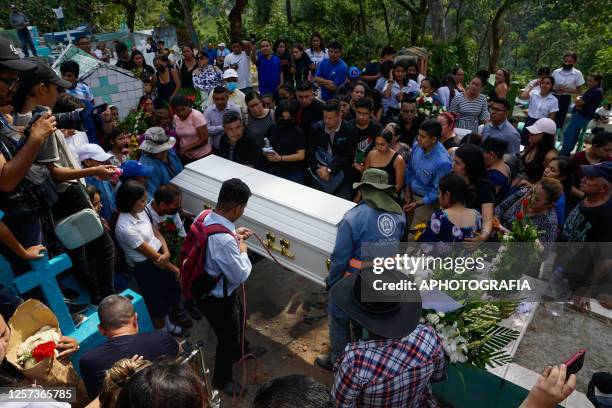 People mourn Leslie Ferman Murcia a fan of Alianza F.C. Deceased during the stampede at the Cuscatlan stadium last Saturday, on May 22, 2023 in San...