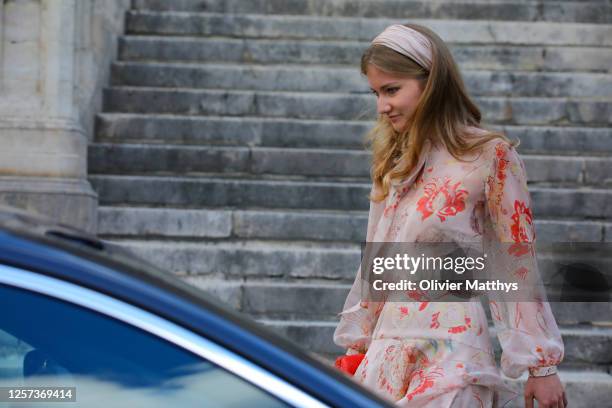 Princess Elisabeth of Belgium attends the Te Deum which takes place on the occasion of the National Day in the Cathedral of Saints Michel-et-Gudule...