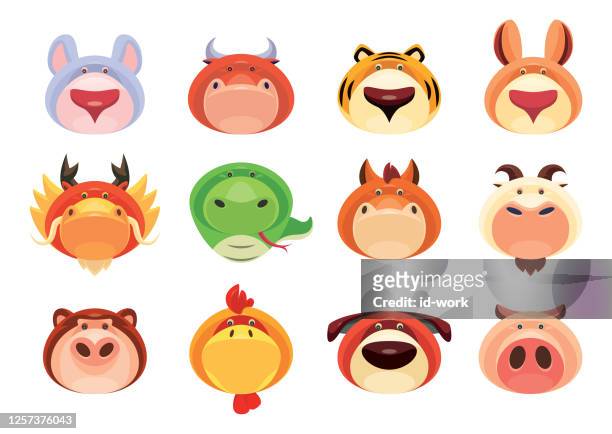 chinese zodiac animals icons - horse mascot stock illustrations
