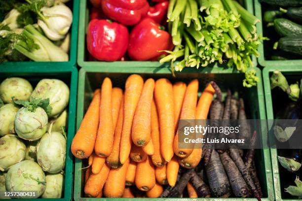 fresh and colorful vegetables in grocery store - produce aisle stock pictures, royalty-free photos & images