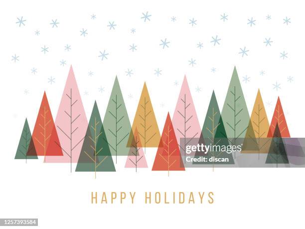 stockillustraties, clipart, cartoons en iconen met de achtergrond van kerstmis met bomen en sneeuwvlokken. - wensen