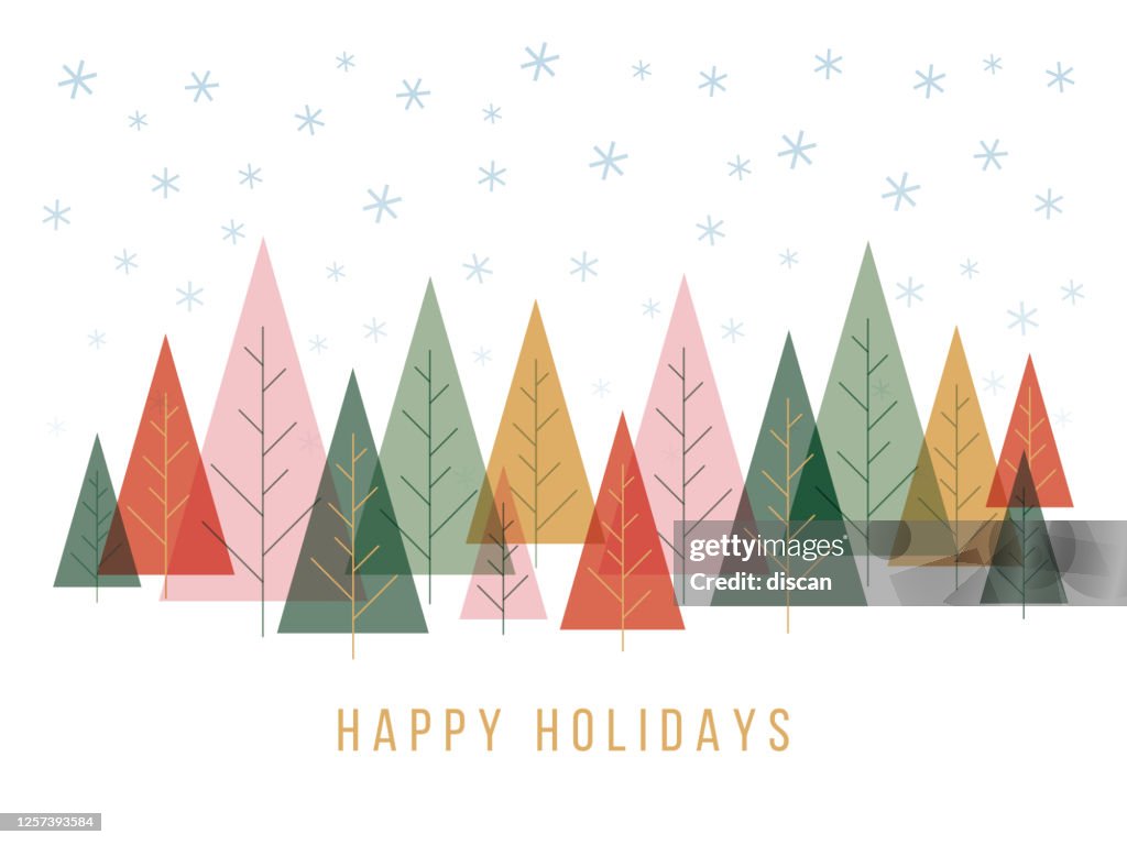 Christmas background with trees and snowflakes.