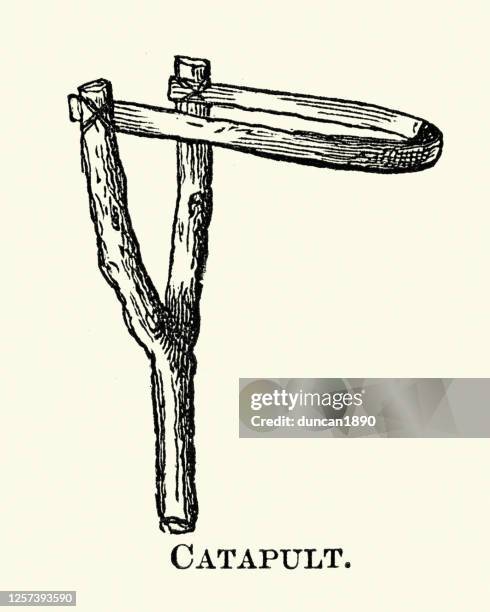old style catapult, toy, victorian 19th century - catapult stock illustrations