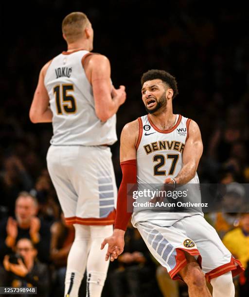 Jamal Murray of the Denver Nuggets blows up after Nikola Jokic was called for a foul he would finished the half with three during the second quarter...