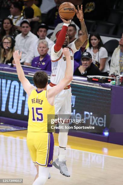 Denver Nuggets guard Kentavious Caldwell-Pope shoots a jumper during game 4 of the NBA Western Conference between the Denver Nuggets and the Los...