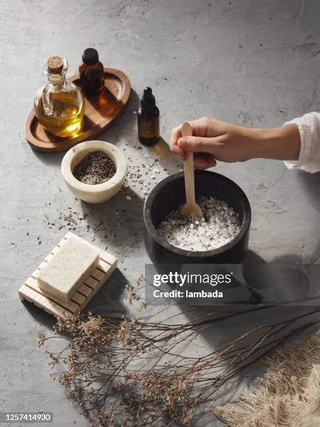 diy bath salt - woman cosmetics stock pictures, royalty-free photos & images