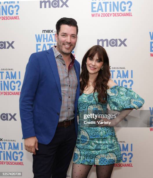 Jonathan Scott and Zooey Deschanel at the premiere of "What Am I Eating" held at Casita Hollywood on May 22, 2023 in Los Angeles, California.