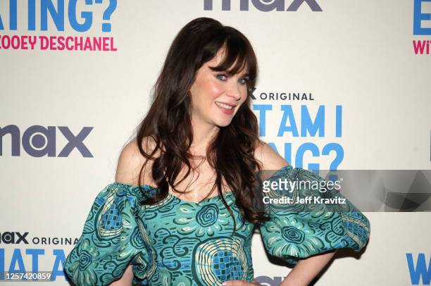 Zoey Deschanel attends the Max Original 'What Am I Eating?' With Zooey Deschanel Premiere Dinner at Casita Hollywood on May 22, 2023 in Los Angeles.